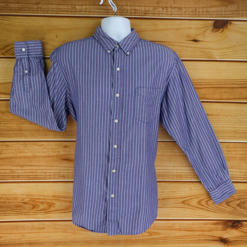 Chaps Long Sleeve Button Down Shirt Mens Size L Blue Striped 100% Cotton Pocket